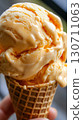Creamy orange ice cream on waffle cone close-up 130711063