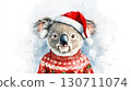 Koala in festive santa hat and christmas sweater with watercolor style 130711074