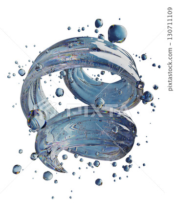 Dynamic Liquid Spiral With Transparent Water Droplets on White Background Dynamic Liquid Spiral With Transparent Water Droplets on White Background 130711109