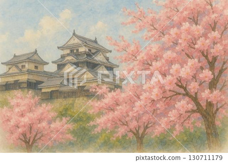 Castle and cherry blossoms - Matsuyama Castle image 130711179