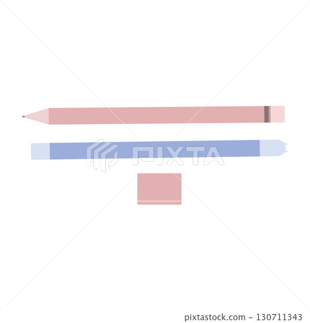 pencil, pen and eraser in pastel color 130711343
