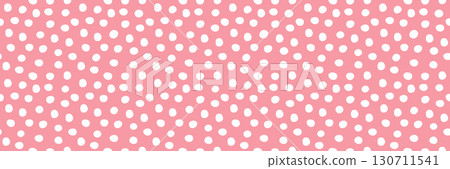 White polka dot seamless pattern on pink background, minimalist design 130711541