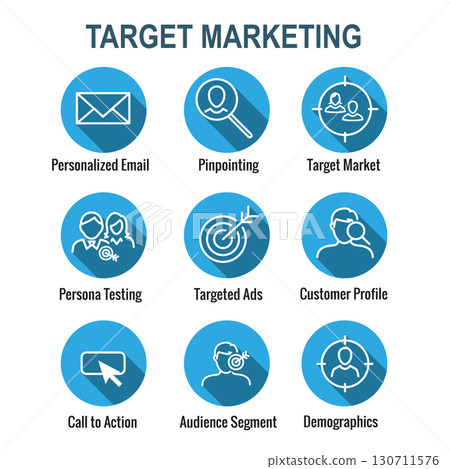 Icon Set for Marketing Strategy - SEO, mobile optimization, brainstorming, social media, data analytics, etc 130711576