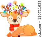 Cute reindeer with Christmas lights on antlers, vector illustration in festive colors 130711635