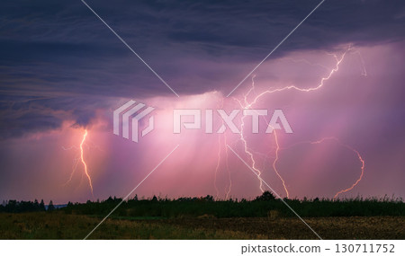 Lightning storm in the sky, lightning bolts in the storm clouds 130711752