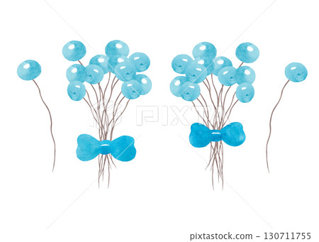 Fantasy bouquets with blue ribbon. Isolated watercolor illustrations for your design 130711755
