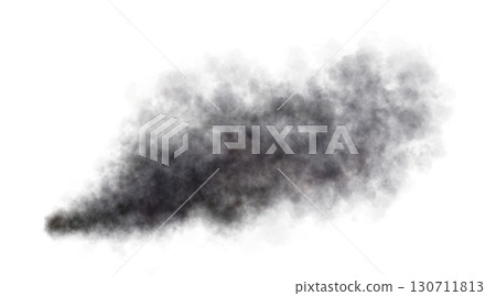 Thick black exhaust smoke cloud trail isolated from aircraft or vehicle with combustion engine Thick black exhaust smoke cloud trail isolated from aircraft or vehicle with combustion engine 130711813