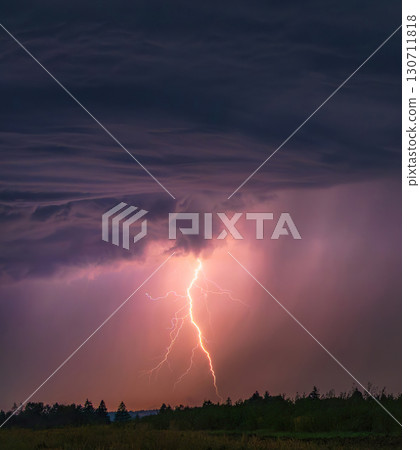 Lightning storm in the sky, lightning bolts in the storm clouds 130711818