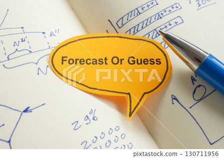Notebook with forecast or guess note. Notebook with forecast or guess note. 130711956