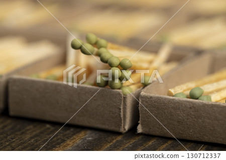 matchboxes with matches , matchboxes with new matches made of natural wood, close up matchboxes with matches , matchboxes with new matches made of natural wood, close up 130712337