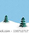 Winter background with green fir trees and snowfall on a blue transparent background. Vector illustration. A place for your text 130712717