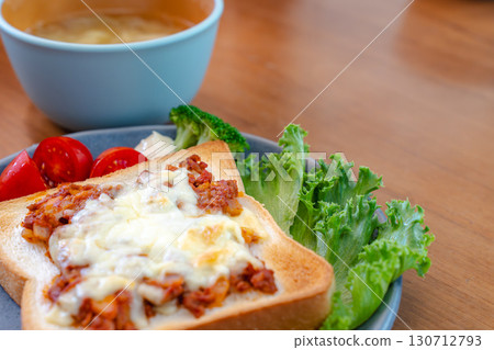 Cheese toast and soup for breakfast 130712793