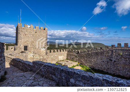 Moorish Sesimbra castle with walls and wall walk in Sesimbra, Portugal Moorish Sesimbra castle with walls and wall walk in Sesimbra, Portugal 130712825