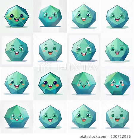 Flat art of a simple geometric Heptagon with a smiling face, minimalism style, clean lines, white background. Generative AI. 130712986