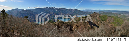 Panorama from the observation deck at the summit of Mt. Butsuga in Tanzawa, Tanzawa Mountains and Lake Miyagase 130713145