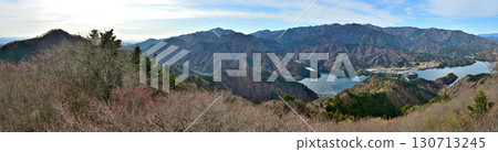 Panoramic photo of the Tanzawa Mountains and Lake Miyagase from the observation deck at the summit of Mount Takatori in Tanzawa 130713245