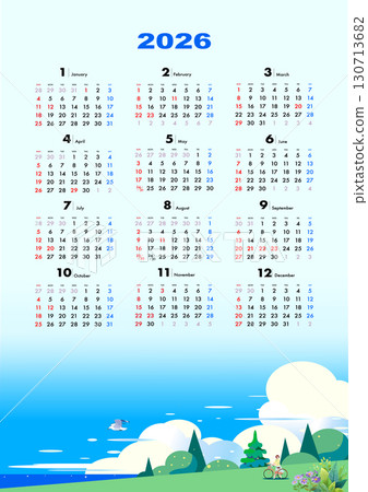 Green, blue sky, nature, eco, landscape, 12-month calendar Green, blue sky, nature, eco, landscape, 12-month calendar 130713682