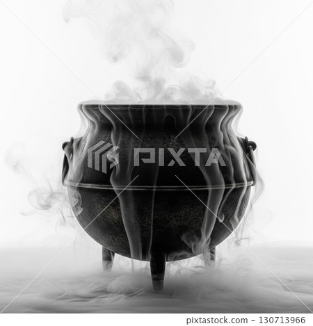 Steaming Black Cauldron Isolated on White Background Halloween Decoration 130713966