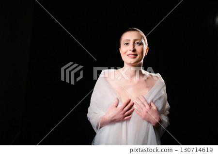 Courageous Hope Woman Standing Strong For Breast Cancer 130714619