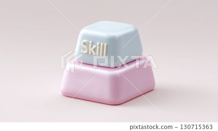 Upskilling and Reskilling in Learning and Development concept, Skill keycap on pastel pink and blue blocks representing learning and development 130715363