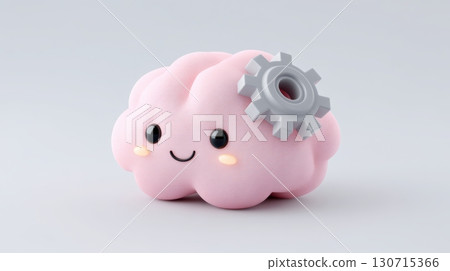 Upskilling and Reskilling in Learning and Development concept, Cute pink brain with gear symbolizing mental health and cognitive function 130715366