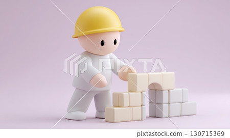 Upskilling and Reskilling in Learning and Development concept, Construction worker building wall with blocks in minimal studio setting Upskilling and Reskilling in Learning and Development concept, Construction worker building wall with blocks in minimal studio setting 130715369