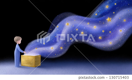 Upskilling and Reskilling in Learning and Development concept, Child opening magical box releasing starry night sky in dark space 130715403