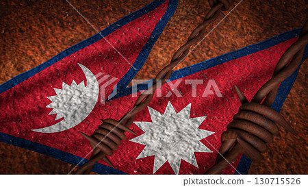 The Nepal flag and barbed wire for Background concept 3d Rendering. 130715526