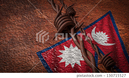 The Nepal flag and barbed wire for Background concept 3d Rendering. 130715527