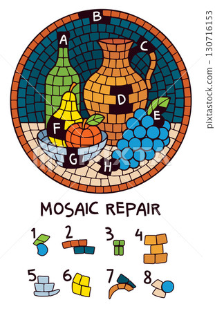 Kids visual puzzle. Repair the still-life mosaic by matching missing fragments 130716153