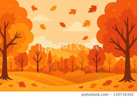 Autumn scenery with falling autumn leaves 130716302