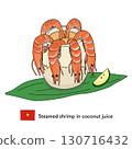 Vietnamese line drawing of steamed shrimp in coconut juice 130716432