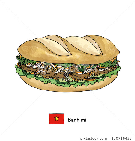 Vietnam Banh Mi line drawing illustration 130716433