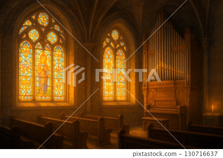 Scenery inside a church with a pipe organ 130716637