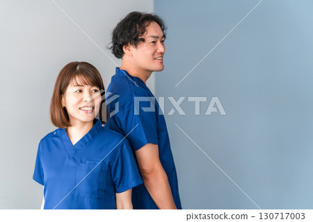 Medical workers in scrubs, medical staff, male and female doctors Medical workers in scrubs, medical staff, male and female doctors 130717003