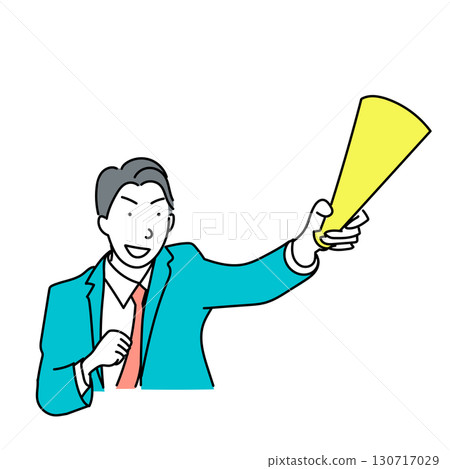 Stock Illustration: Vector illustration of a businessman cheering with a megaphone Stock Illustration: Vector illustration of a businessman cheering with a megaphone 130717029