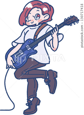 彈電吉他的女人的插圖 130717418