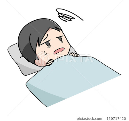 Illustration of a man who can't sleep even in bed Illustration of a man who can't sleep even in bed 130717420
