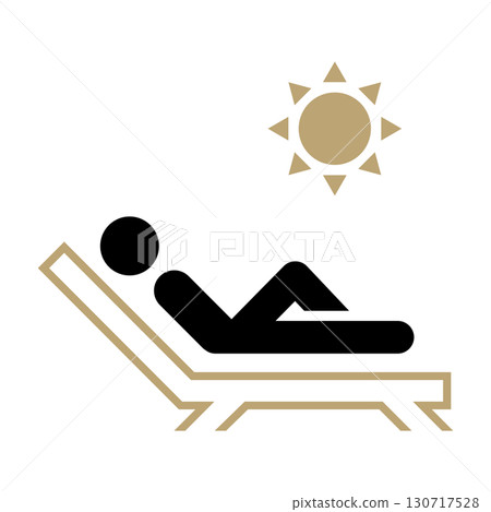 一個人在日光浴床上享受日光浴的剪影插圖 | 平面圖標代表暑假、度假村、海灘和旅行 一個人在日光浴床上享受日光浴的剪影插圖 | 平面圖標代表暑假、度假村、海灘和旅行 130717528