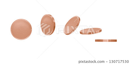 Set of 5 bronze coins on a white background. 130717530