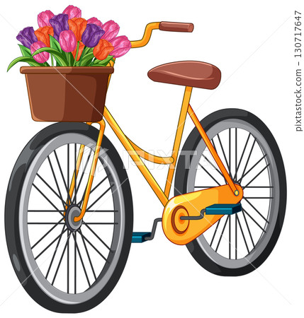 Yellow Bicycle with Tulip Basket in Vector Illustration 130717647