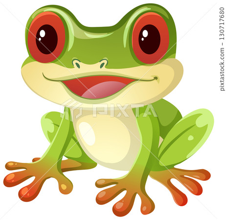 Smiling Cartoon Red-Eyed Tree Frog Sitting Forward 130717680
