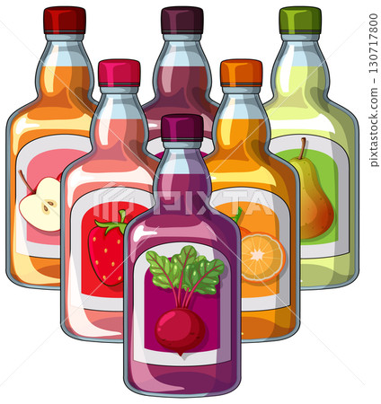 Colorful Assortment of Fruit and Vegetable Juice Bottles 130717800
