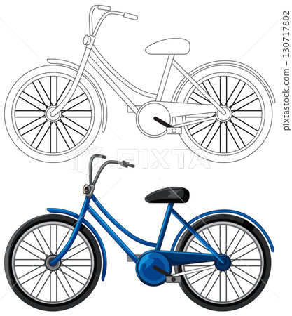 Blue Dutch Bicycle Vector Illustration with Outline Version Blue Dutch Bicycle Vector Illustration with Outline Version 130717802