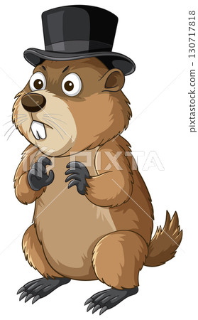 Cartoon Groundhog Wearing Top Hat Standing Upright 130717818