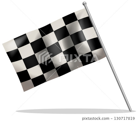 Black and White Checkered Racing Flag on Pole 130717819