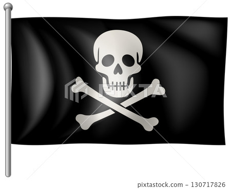 Pirate Skull and Crossbones Flag Waving on Pole 130717826