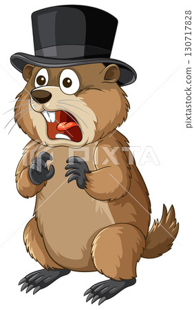 Surprised Groundhog Wearing Top Hat Cartoon Illustration Surprised Groundhog Wearing Top Hat Cartoon Illustration 130717828