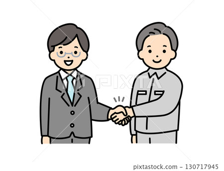 Illustration material of a male office worker and worker shaking hands Illustration material of a male office worker and worker shaking hands 130717945