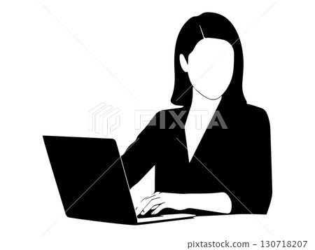一位女士在筆記型電腦上工作的線條插圖 一位女士在筆記型電腦上工作的線條插圖 130718207
